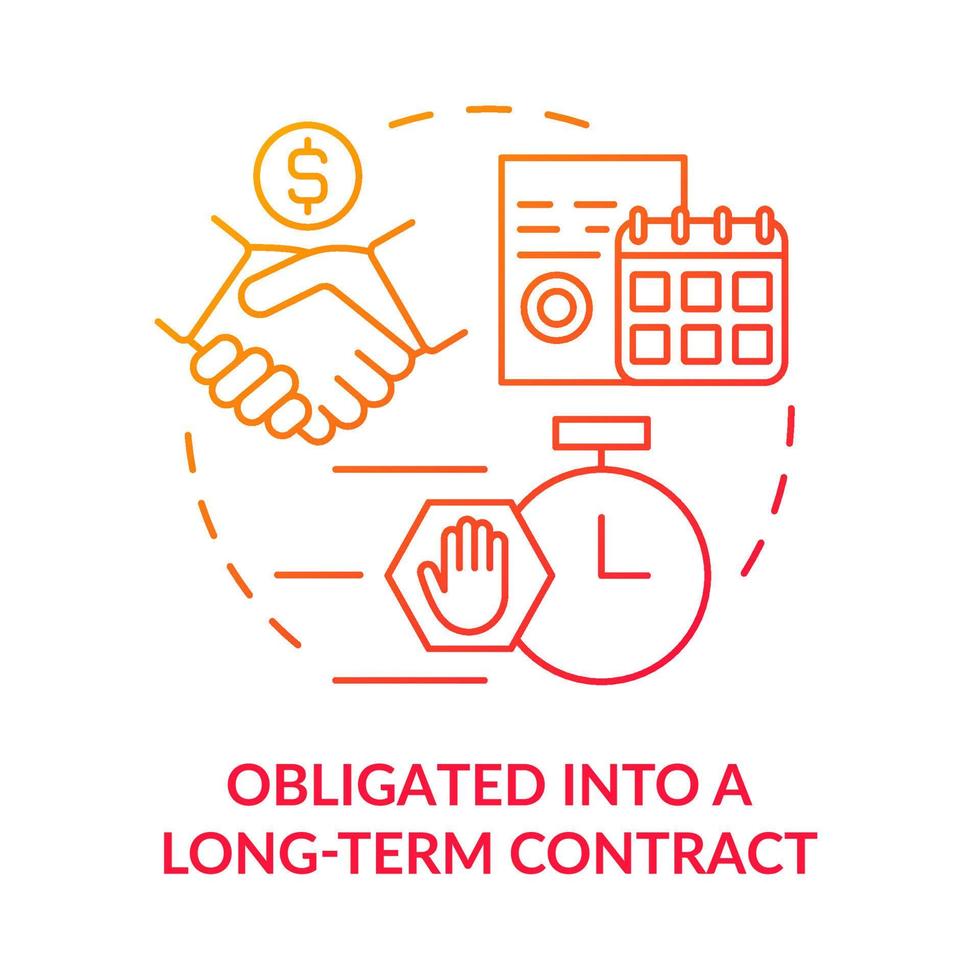 Obligated into long-term contract red gradient concept icon. Contract limitation. Disadvantages of PPA abstract idea thin line illustration. Isolated outline drawing. Myriad Pro-Bold fonts used vector