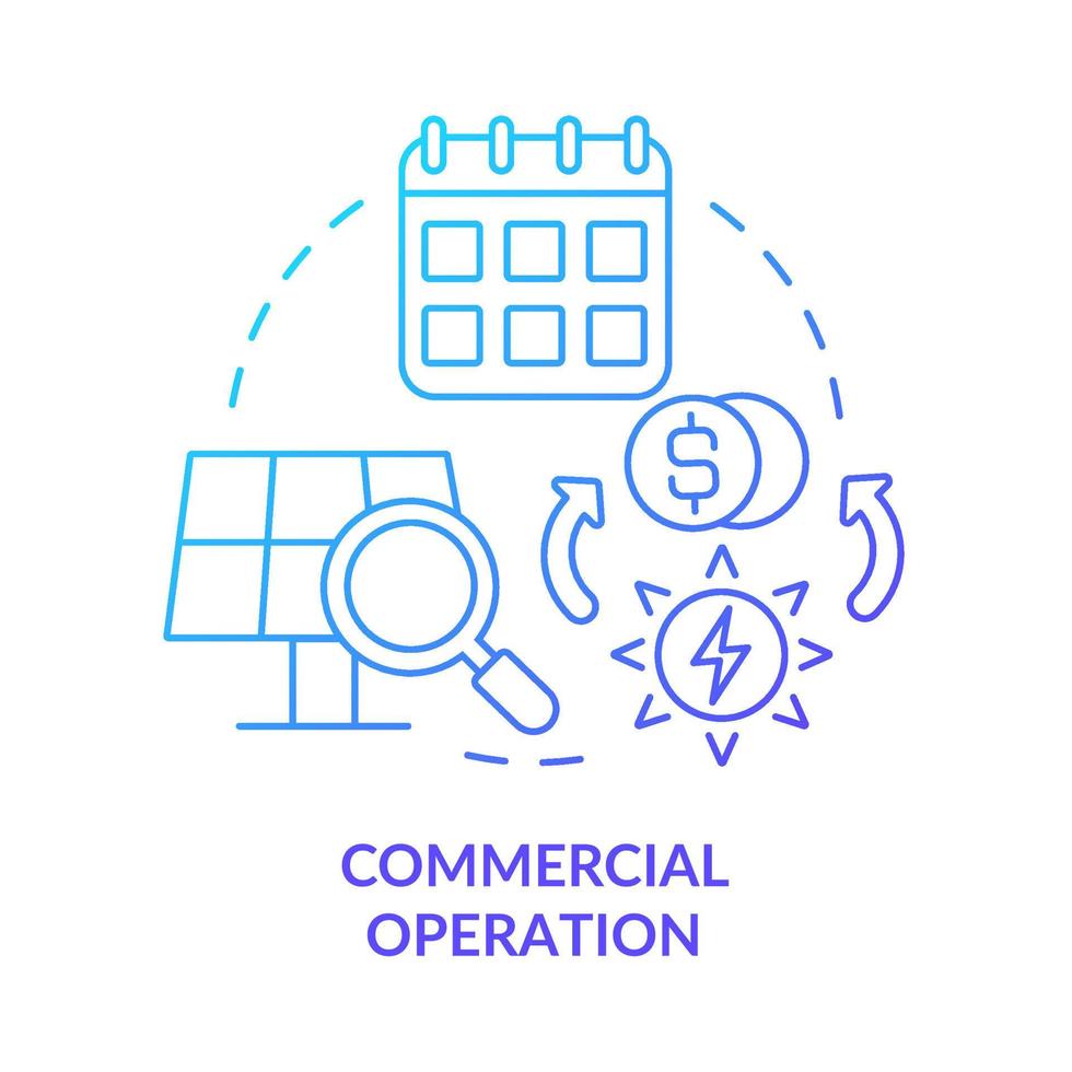 Commercial operation blue gradient concept icon. Project testing. Contract timeline of PPA abstract idea thin line illustration. Isolated outline drawing. Myriad Pro-Bold fonts used vector