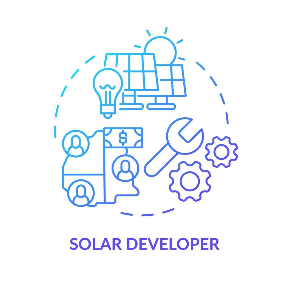 Solar developer blue gradient concept icon. Renewable energy system. Power purchase agreements abstract idea thin line illustration. Isolated outline drawing. Myriad Pro-Bold fonts used vector