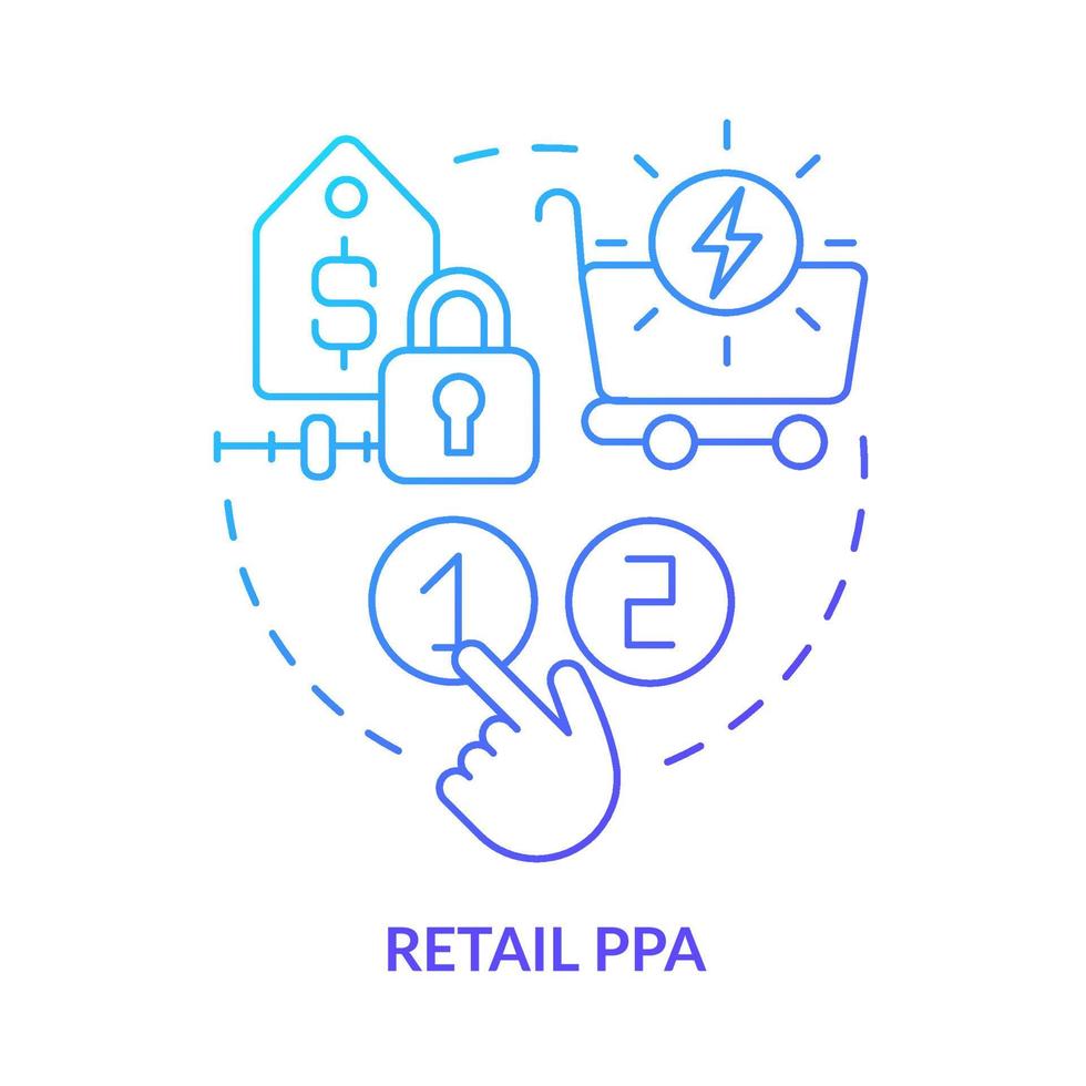 Retail PPA blue gradient concept icon. Buy clean energy. Power purchase agreement definition abstract idea thin line illustration. Isolated outline drawing. Myriad Pro-Bold fonts used vector