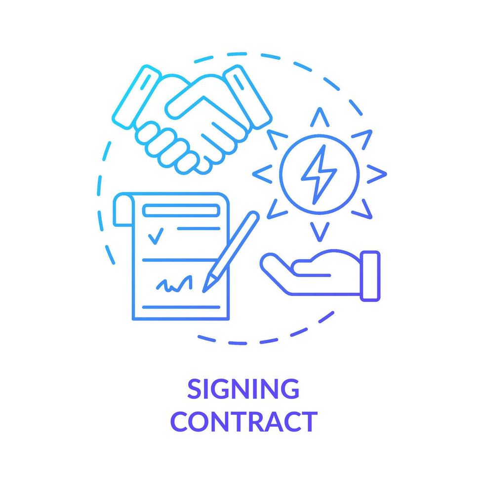 Signing contract blue gradient concept icon. Business deal. Power purchase agreement work abstract idea thin line illustration. Isolated outline drawing. Myriad Pro-Bold fonts used vector