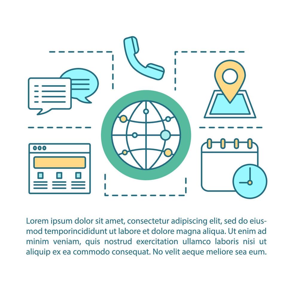 Contact us concept linear illustration. Information center. Infocenter. Call center. Hotline. Article, brochure, magazine page layout. Thin line icons with text boxes. Vector isolated outline drawing