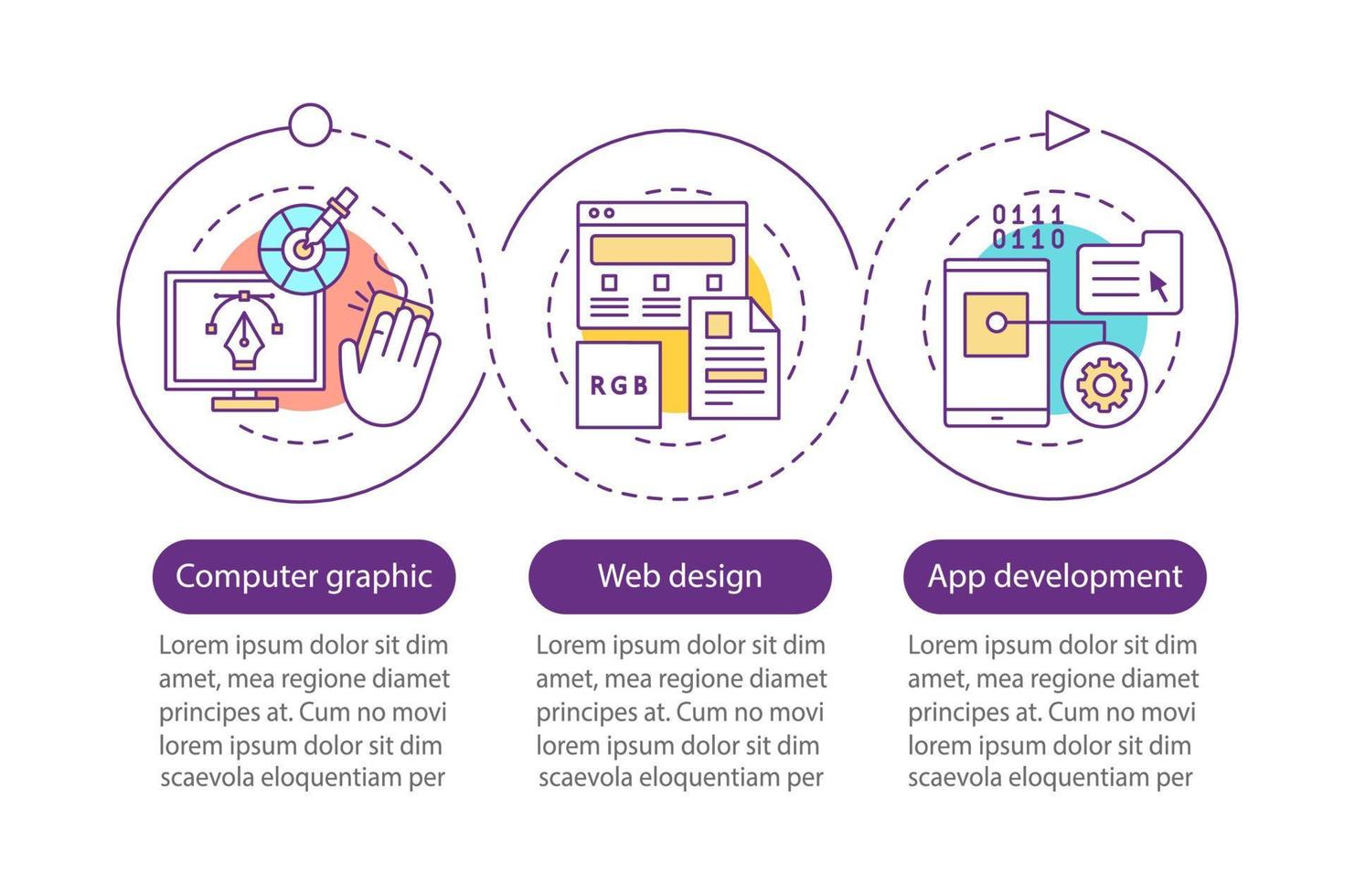 Digital technology vector infographic template. Computer graphic, web design, app development. Data visualization with three steps and options. Process timeline chart. Workflow layout