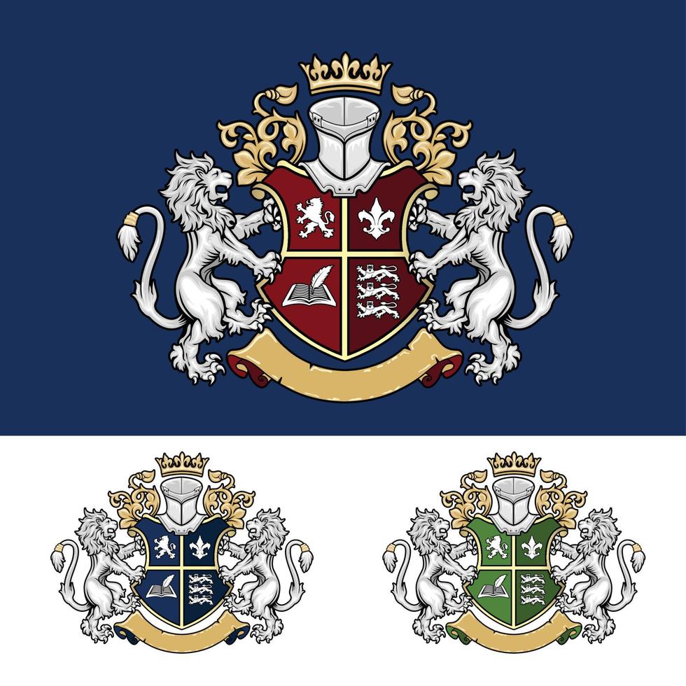 Luxury crest coat of arms lion logo design template vector