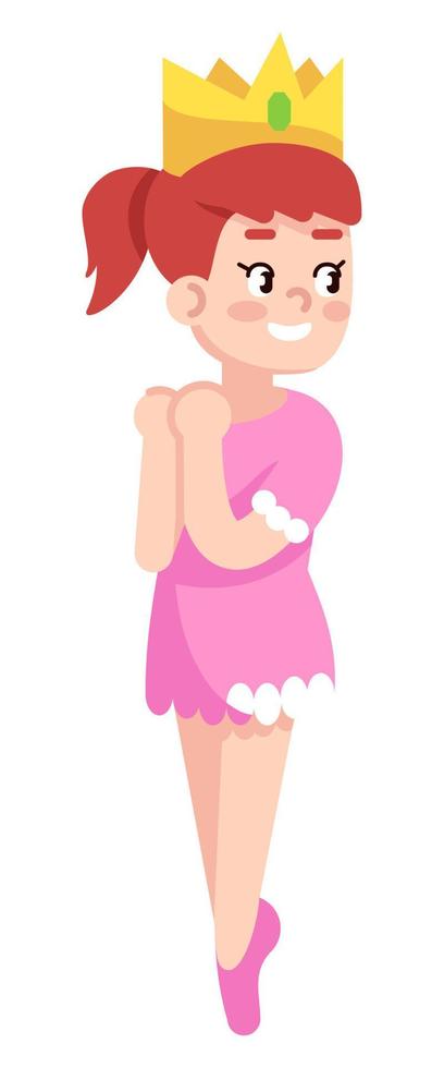 Young female ballet dancer performing on stage semi flat RGB color vector illustration. After school activity. Little ballerina with crown on head isolated cartoon character on white background