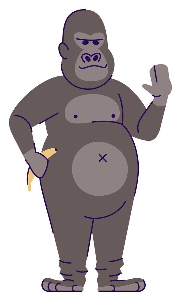 Artist wearing gorilla suit semi flat RGB color vector illustration. Standing figure. Entertainment industry career. Pro costume character performer isolated cartoon character on white background