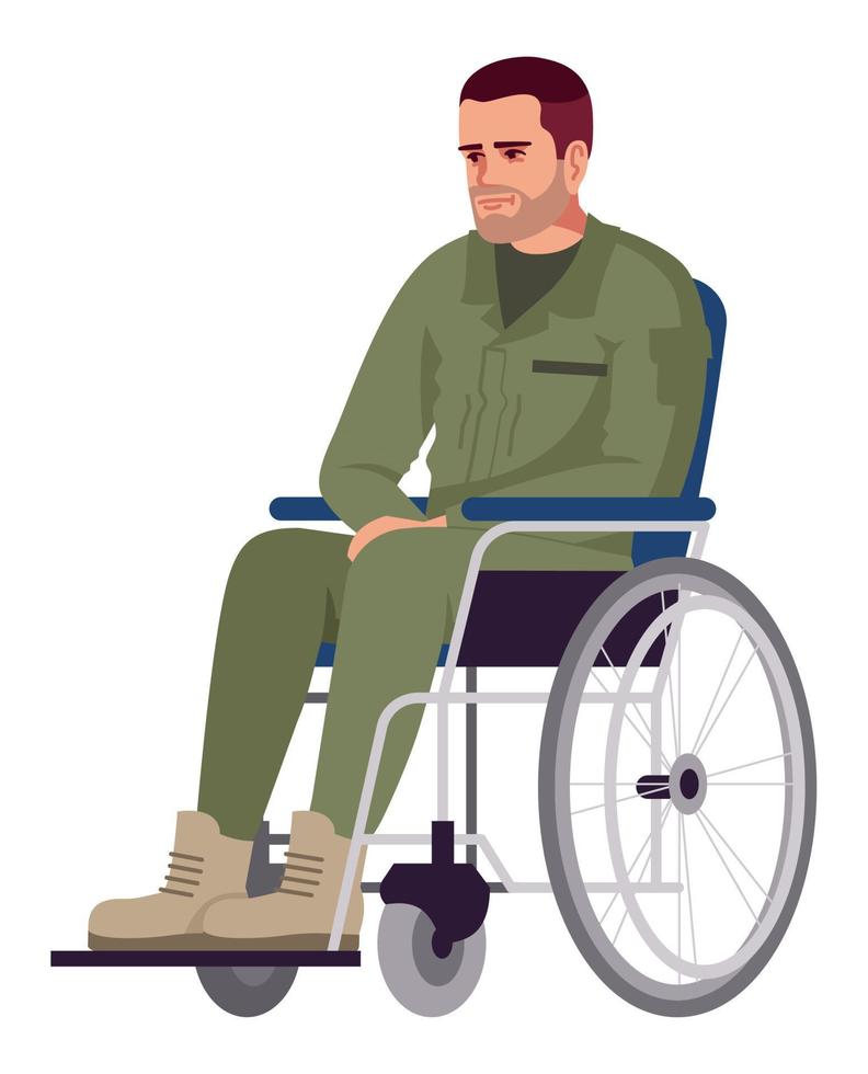 hombre barbudo sentado en silla de ruedas ilustración de vector de color rgb semiplano. deterioro de la parte inferior del cuerpo. vivir una vida saludable al máximo. persona con discapacidad personaje de dibujos animados aislado sobre fondo blanco