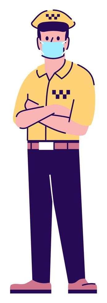 Coronavirus safety measure semi flat RGB color vector illustration. Posing figure. Preventative measures. Male taxi driver wearing face mask isolated cartoon character on white background