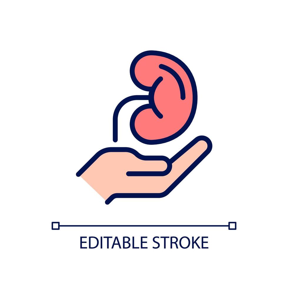Organ donation pixel perfect RGB color icon. Living and deceased body parts offer. Tissues transplantation. Isolated vector illustration. Simple filled line drawing. Editable stroke. Arial font used