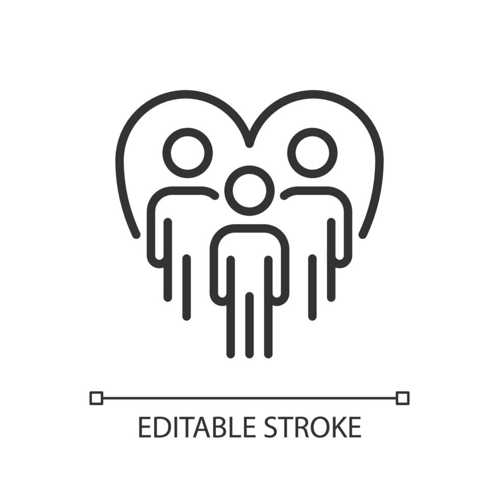 Community work pixel perfect linear icon. Volunteer opportunities. Change through collective action. Thin line illustration. Contour symbol. Vector outline drawing. Editable stroke. Arial font used