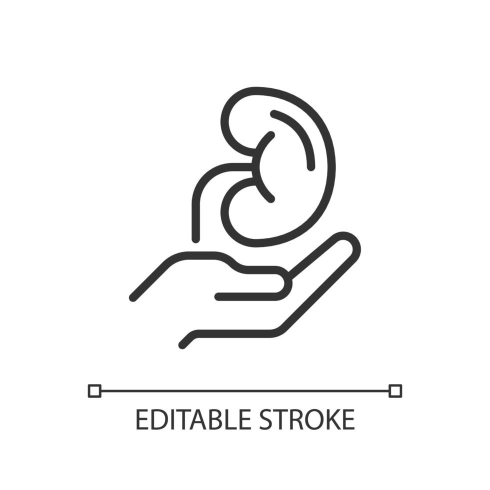 Organ donation pixel perfect linear icon. Living, deceased body parts offer. Tissues transplantation. Thin line illustration. Contour symbol. Vector outline drawing. Editable stroke. Arial font used