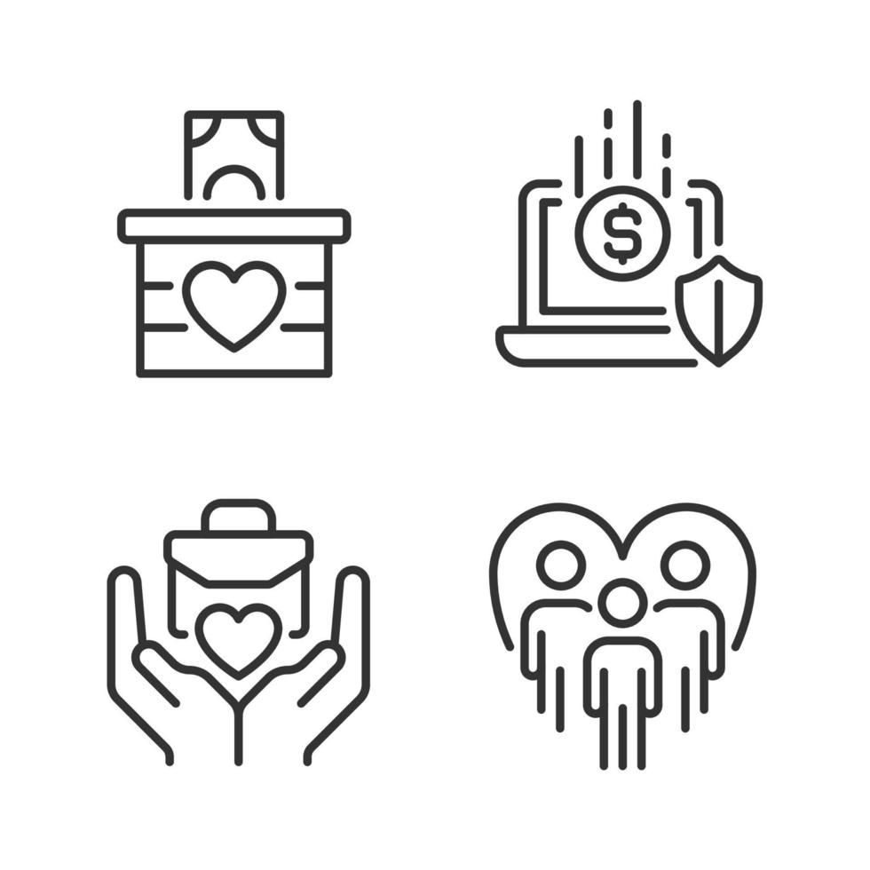 Fundraising strategy pixel perfect linear icons set. Money donation. Social responsibility. Community work. Customizable thin line symbols. Isolated vector outline illustrations. Editable stroke