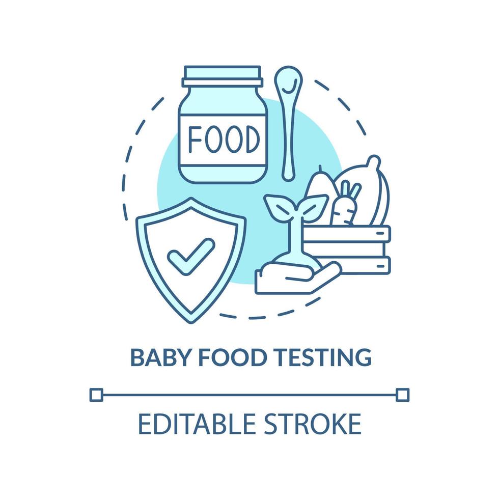 Baby food testing turquoise concept icon. Expertise in food market abstract idea thin line illustration. Toxic metals. Isolated outline drawing. Editable stroke. Arial, Myriad Pro-Bold fonts used vector