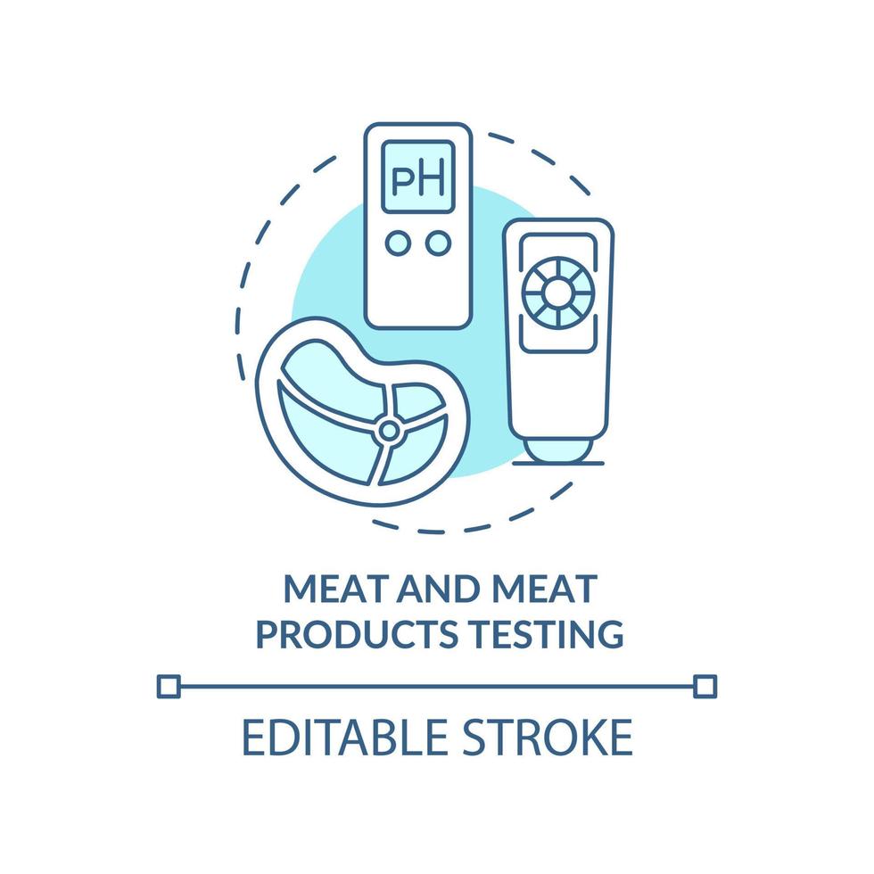 Meat and meat products testing turquoise concept icon. Evaluate food production abstract idea thin line illustration. Isolated outline drawing. Editable stroke. Arial, Myriad Pro-Bold fonts used vector