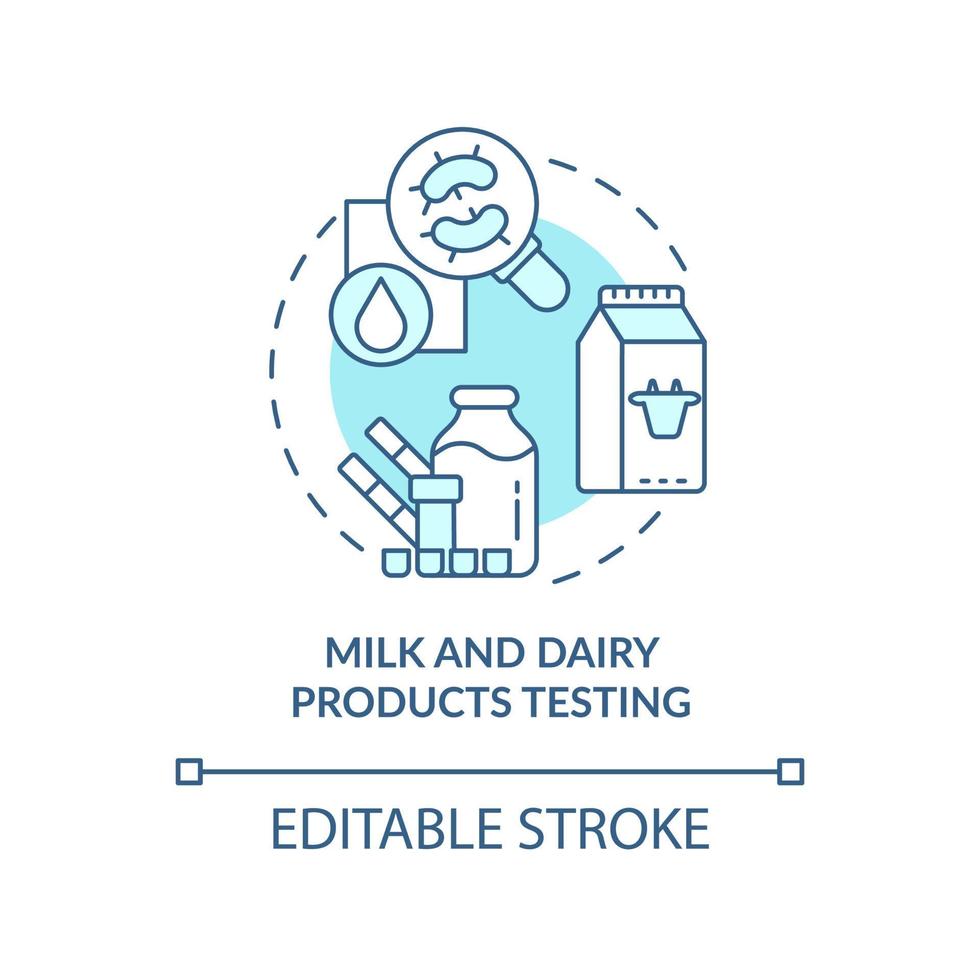Milk and dairy products testing turquoise concept icon. Lab analysis for food safety abstract idea thin line illustration. Isolated outline drawing. Editable stroke. Arial, Myriad Pro-Bold fonts used vector