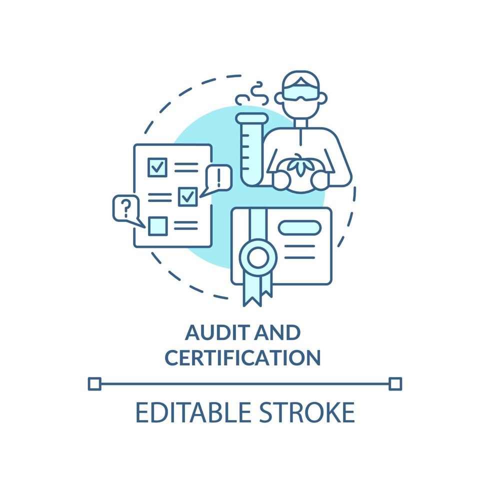 Audit and certification turquoise concept icon. Testing service abstract idea thin line illustration. Inspection. Isolated outline drawing. Editable stroke. Arial, Myriad Pro-Bold fonts used vector