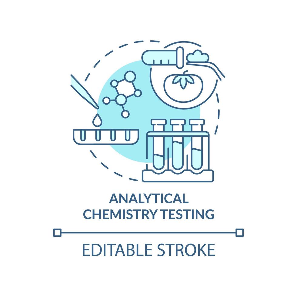 Analytical chemistry testing turquoise concept icon. Food test procedure abstract idea thin line illustration. Isolated outline drawing. Editable stroke. Arial, Myriad Pro-Bold fonts used vector
