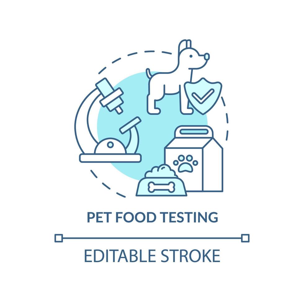 Pet food testing turquoise concept icon. Expertise in food market abstract idea thin line illustration. Safe ingredients. Isolated outline drawing. Editable stroke. Arial, Myriad Pro-Bold fonts used vector