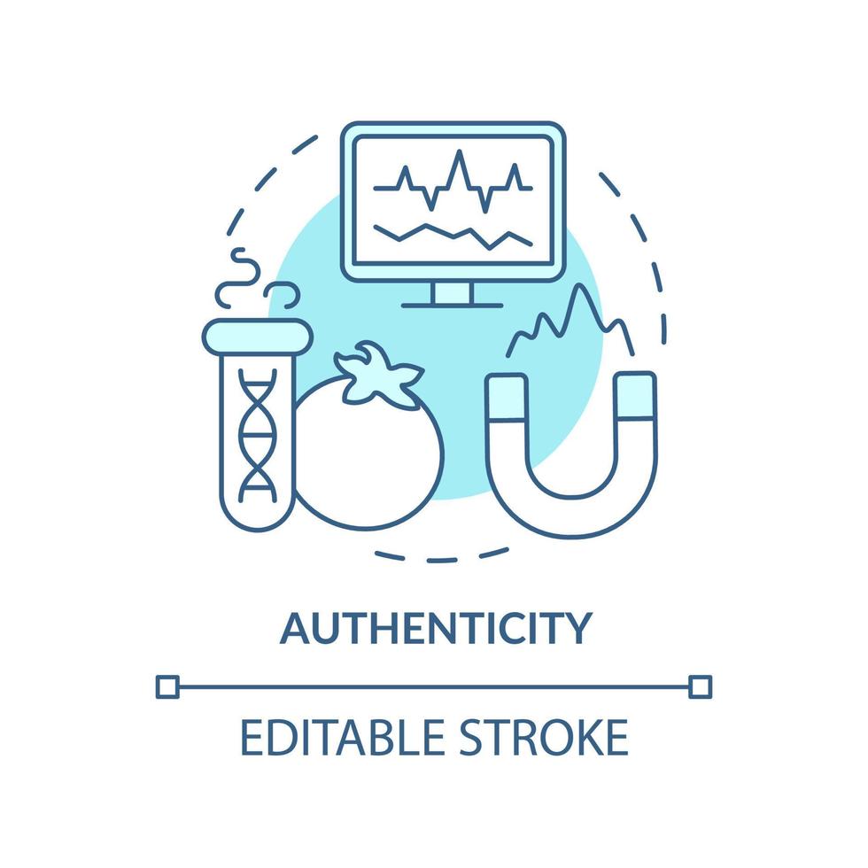 Authenticity turquoise concept icon. Food testing service abstract idea thin line illustration. Increasing consumer trust. Isolated outline drawing. Editable stroke. Arial, Myriad Pro-Bold fonts used vector