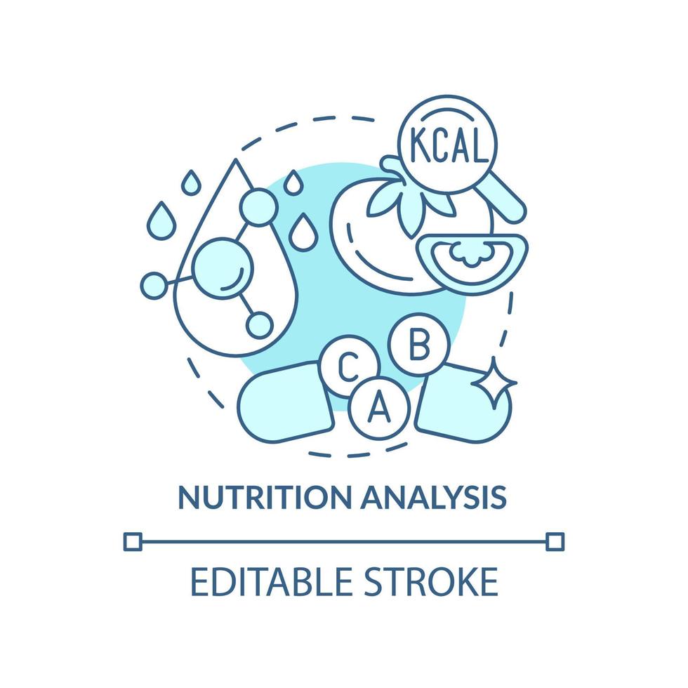 icono de concepto turquesa de análisis nutricional. prueba de alimentos idea abstracta ilustración de línea delgada. contenido dietético. dibujo de contorno aislado. trazo editable. arial, innumerables fuentes pro-bold utilizadas vector