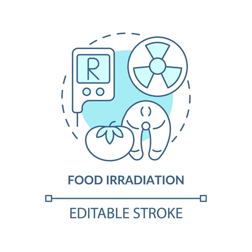 Food irradiation turquoise concept icon. Analysis service abstract idea thin line illustration. Ionizing radiation. Isolated outline drawing. Editable stroke. Arial, Myriad Pro-Bold fonts used vector