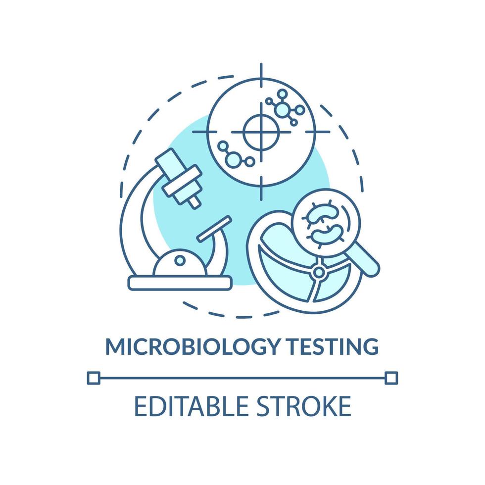 Microbiology testing turquoise concept icon. Food samples evaluation abstract idea thin line illustration. Foodborne germs. Isolated outline drawing. Editable stroke. Arial, Myriad Pro-Bold fonts used vector