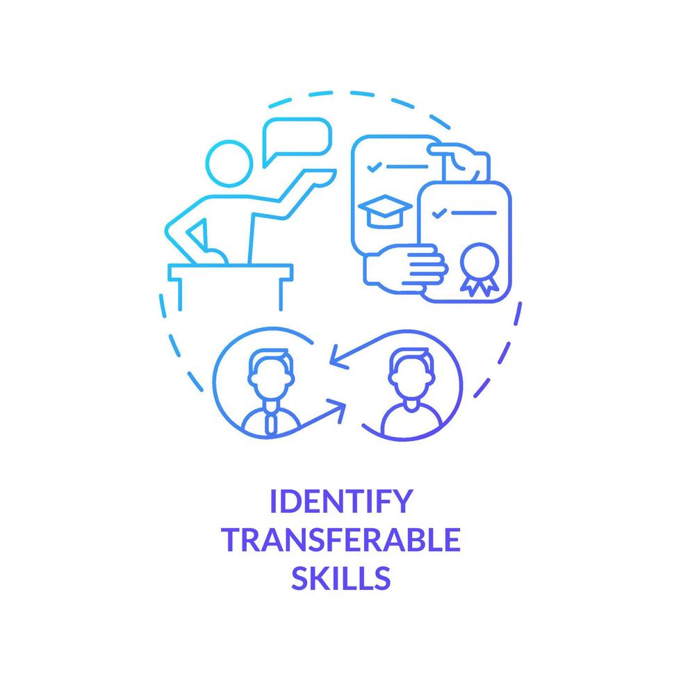 Identify transferable skills blue gradient concept icon. What to do if you picked wrong career path abstract idea thin line illustration. Isolated outline drawing. Myriad Pro-Bold font used vector