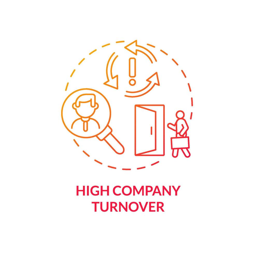 High company turnover red gradient concept icon. Warning sign in recruitment interview abstract idea thin line illustration. Decreased productivity. Isolated outline drawing. Myriad Pro-Bold font used vector