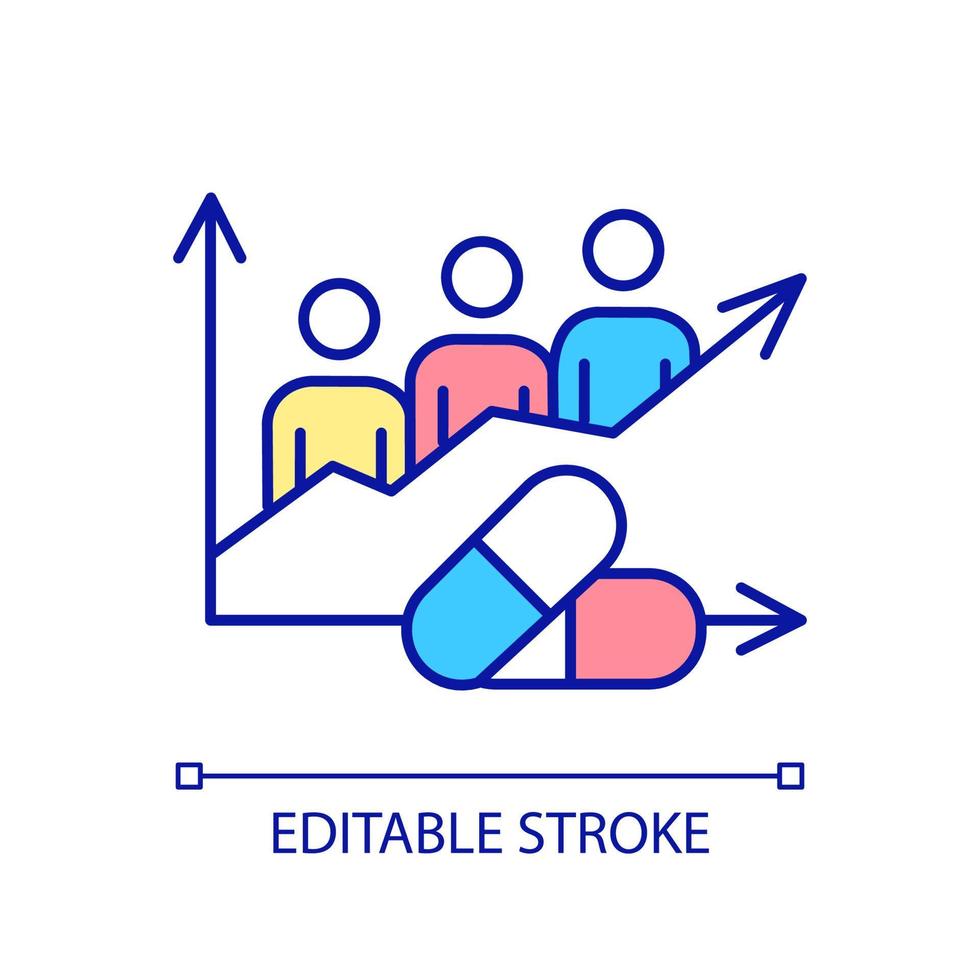 Cross-sectional studies RGB color icon. Clinical trials of drugs in control group. Data of medical research. Isolated vector illustration. Simple filled line drawing. Editable stroke. Arial font used