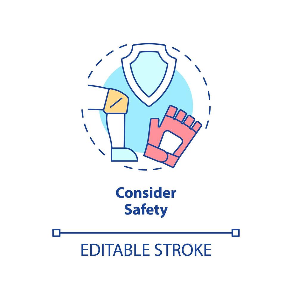 Consider safety concept icon. Improving joint health naturally tip abstract idea thin line illustration. Physical activity. Isolated outline drawing. Editable stroke. Arial, Myriad Pro-Bold fonts used vector