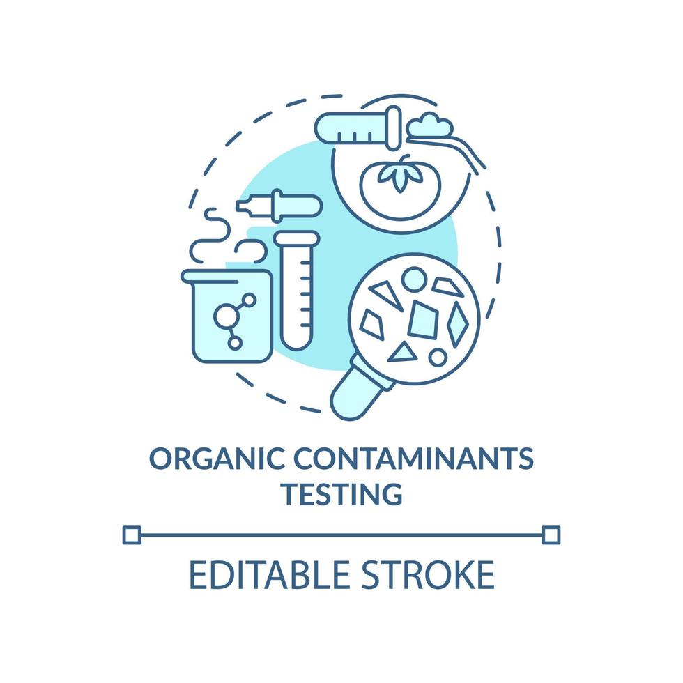 Organic contaminants testing turquoise concept icon. Analysis service abstract idea thin line illustration. Isolated outline drawing. Editable stroke. Arial, Myriad Pro-Bold fonts used vector