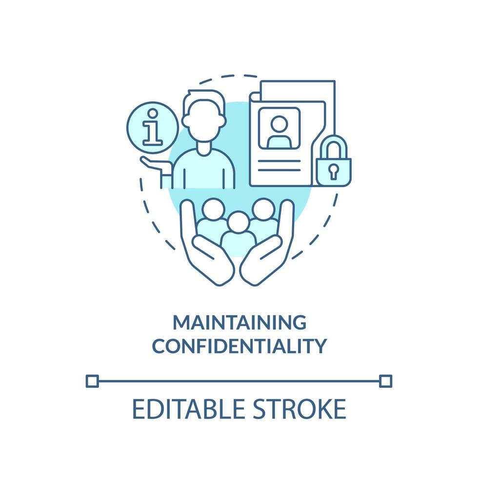 Maintaining confidentiality turquoise concept icon. Sensitive information. HR skills abstract idea thin line illustration. Isolated outline drawing. Editable stroke. Arial, Myriad Pro-Bold fonts used vector