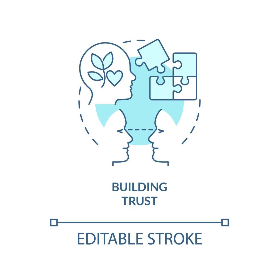 Building trust turquoise concept icon. Communication with candidates. HR skills abstract idea thin line illustration. Isolated outline drawing. Editable stroke. Arial, Myriad Pro-Bold fonts used vector