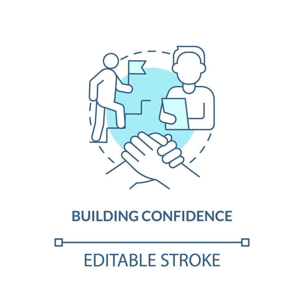 Building confidence turquoise concept icon. Increase motivation. HR skills abstract idea thin line illustration. Isolated outline drawing. Editable stroke. Arial, Myriad Pro-Bold fonts used vector