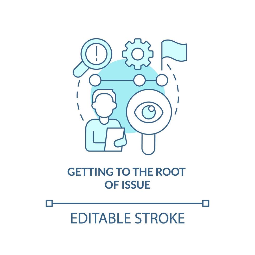 Getting to root of issue turquoise concept icon. Efficient problems solve. HR skills abstract idea thin line illustration. Isolated outline drawing. Editable stroke. Arial, Myriad Pro-Bold fonts used vector