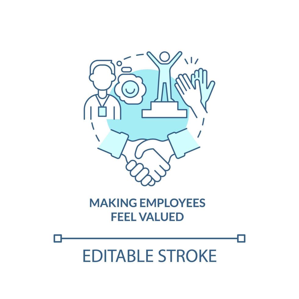 Making employees feel valued turquoise concept icon. Motivation process. HR skills abstract idea thin line illustration. Isolated outline drawing. Editable stroke. Arial, Myriad Pro-Bold fonts used vector