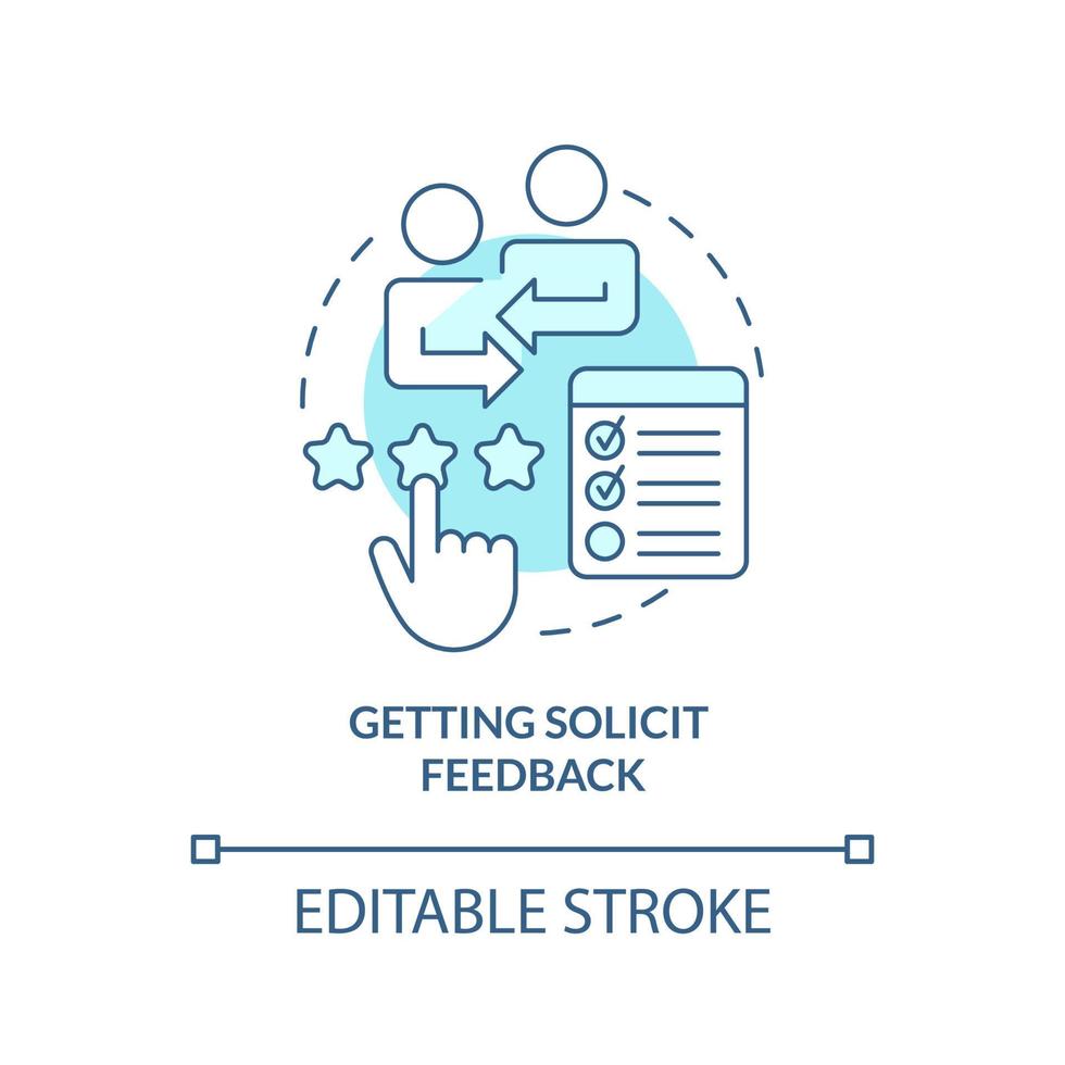 Getting solicit feedback turquoise concept icon. Open communication. HR skills abstract idea thin line illustration. Isolated outline drawing. Editable stroke. Arial, Myriad Pro-Bold fonts used vector