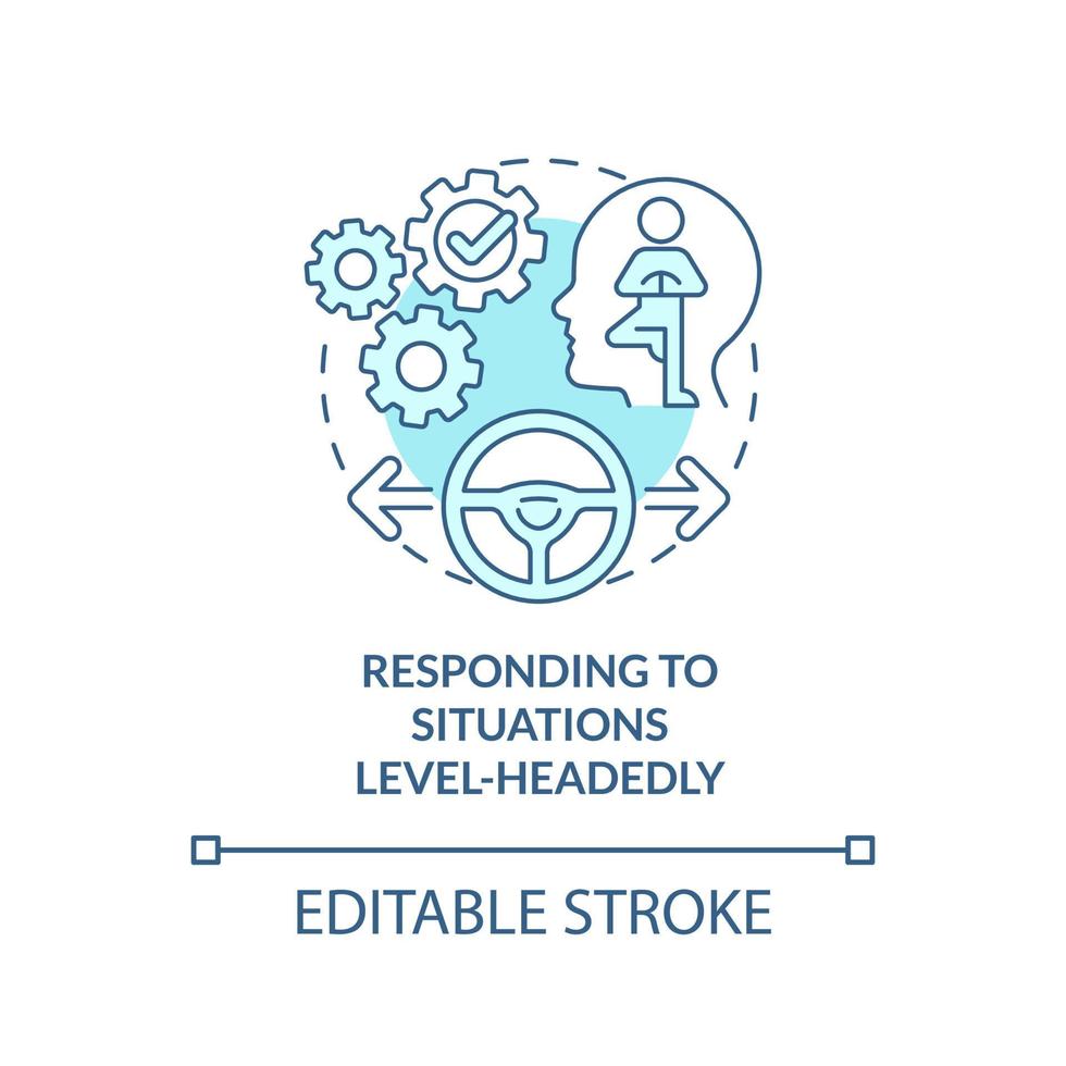 Responding to situations level-headedly turquoise concept icon. HR skills abstract idea thin line illustration. Isolated outline drawing. Editable stroke. Arial, Myriad Pro-Bold fonts used vector