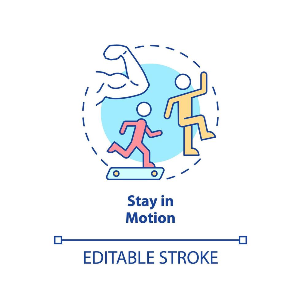 Stay in motion concept icon. Tip for healthy joints abstract idea thin line illustration. Physical therapy. Flexibility. Isolated outline drawing. Editable stroke. Arial, Myriad Pro-Bold fonts used vector