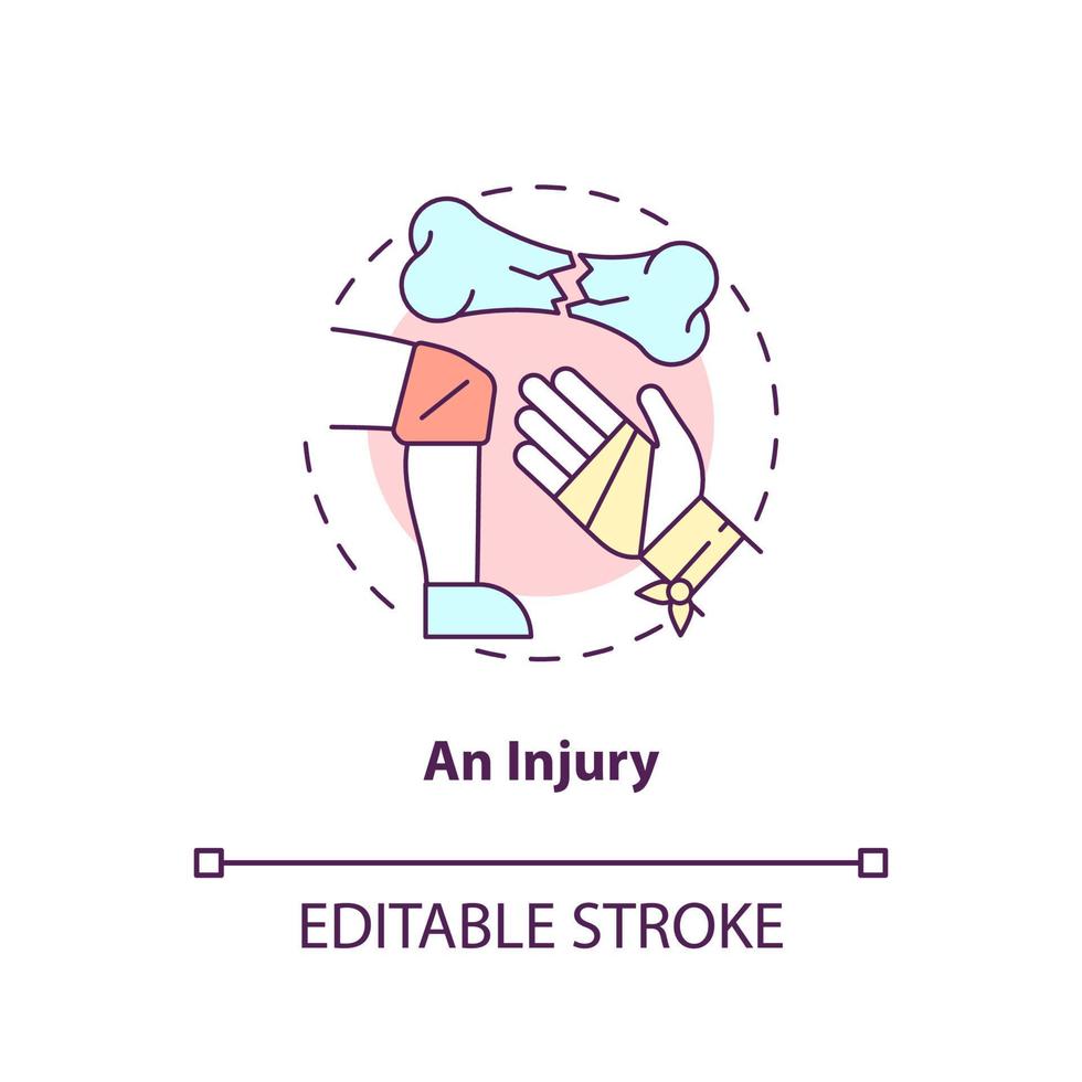 Injury concept icon. Joint disorders cause abstract idea thin line illustration. Osteoarthritis risk. Damage to joints. Isolated outline drawing. Editable stroke. Arial, Myriad Pro-Bold fonts used vector