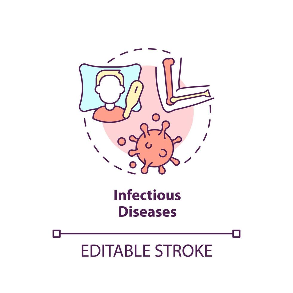 Infectious diseases concept icon. Common joint condition abstract idea thin line illustration. Bacterial infections. Isolated outline drawing. Editable stroke. Arial, Myriad Pro-Bold fonts used vector