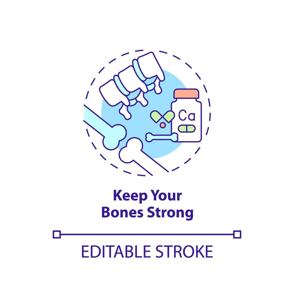 Keep your bones strong concept icon. Joints protection advice abstract idea thin line illustration. Daily calcium needs. Isolated outline drawing. Editable stroke. Arial, Myriad Pro-Bold fonts used vector