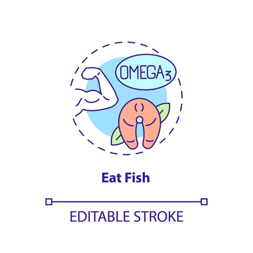 Eat fish concept icon. Natural relief from arthritis pain advice abstract idea thin line illustration. Omega fatty acids. Isolated outline drawing. Editable stroke. Arial, Myriad Pro-Bold fonts used vector