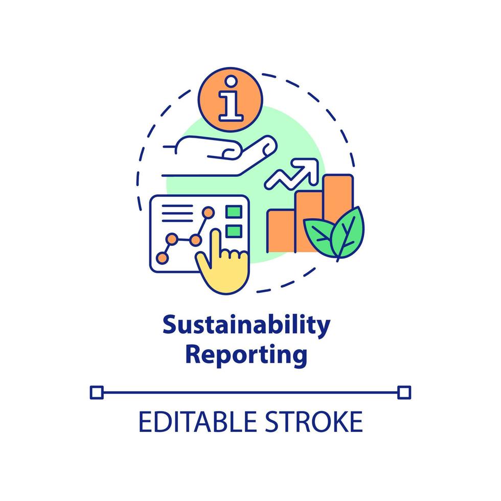 Sustainability reporting concept icon. Eco farming. Current agricultural trends abstract idea thin line illustration. Isolated outline drawing. Editable stroke. Arial, Myriad Pro-Bold fonts used vector