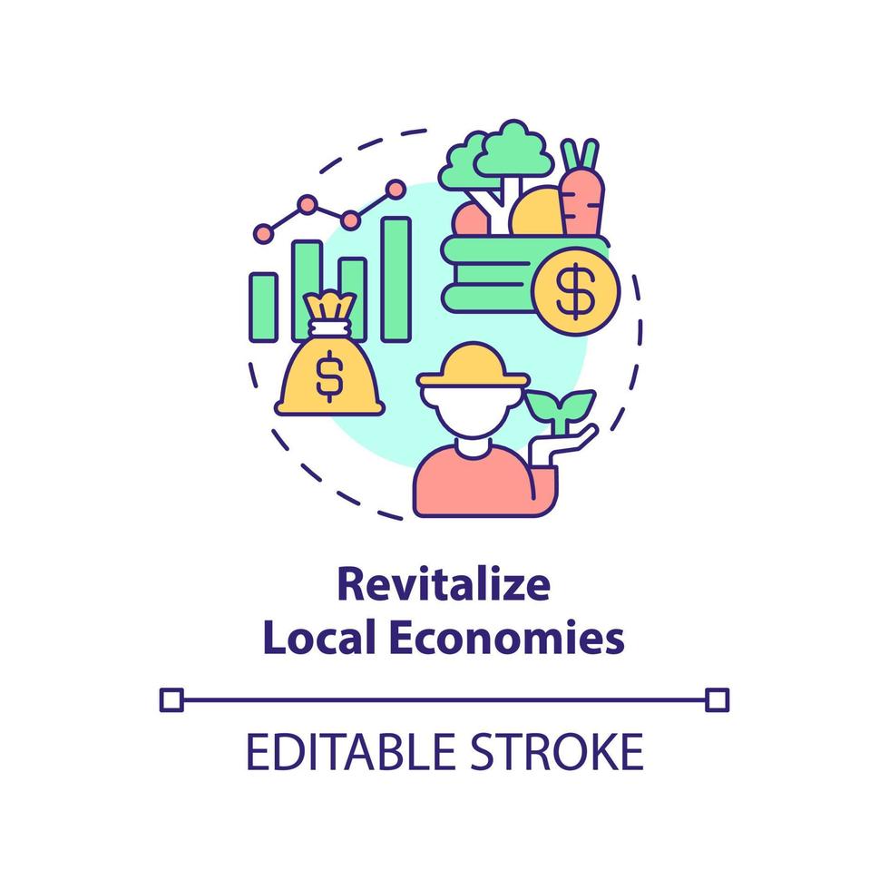 Revitalize local economies concept icon. Shift to regenerative culture abstract idea thin line illustration. Isolated outline drawing. Editable stroke. Arial, Myriad Pro-Bold fonts used vector