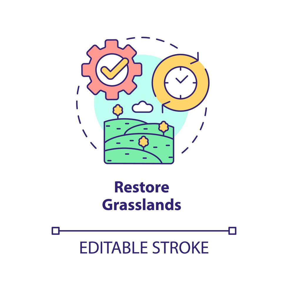 Restore grasslands concept icon. Fields management. Shift to regenerative culture abstract idea thin line illustration. Isolated outline drawing. Editable stroke. Arial, Myriad Pro-Bold fonts used vector