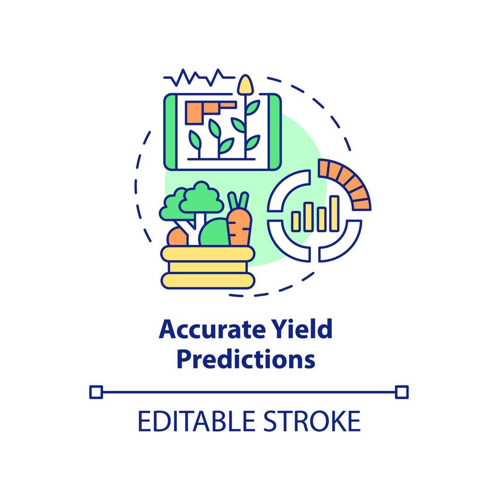 Accurate yield predictions concept icon. Agriculture industry. Current farming trends abstract idea thin line illustration. Isolated outline drawing. Editable stroke. Arial, Myriad Pro-Bold fonts used vector