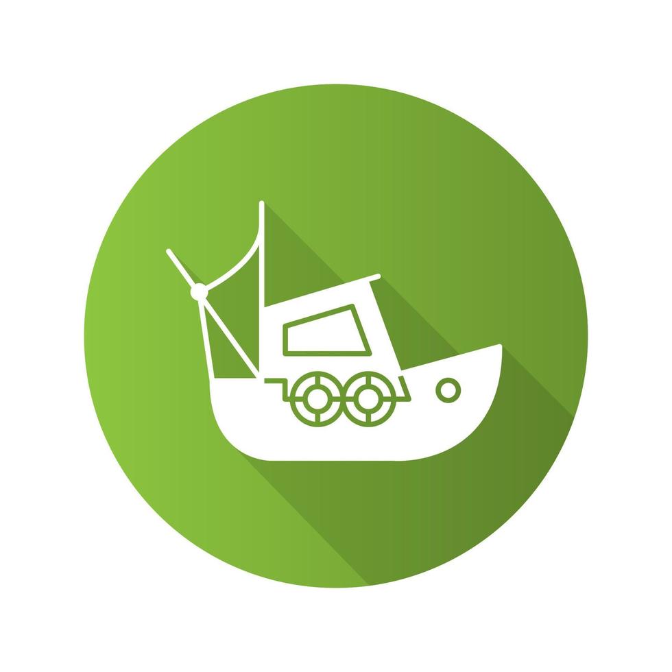 icono de glifo de sombra larga de diseño plano de barco pescador. cable yate. ilustración de silueta vectorial vector