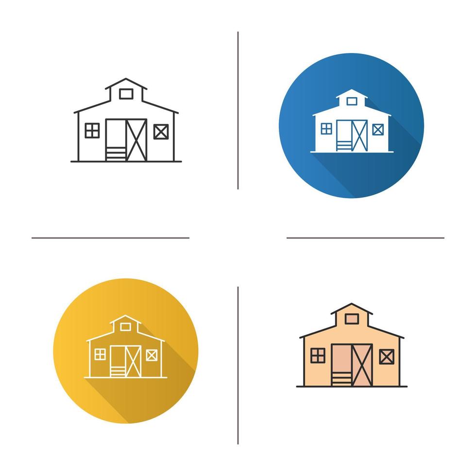 Barn icon. Flat design, linear and color styles. Ranch. Agriculture. Isolated vector illustrations