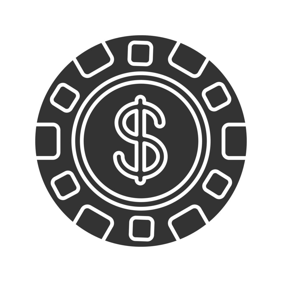 Casino chip glyph icon. Gambling token with dollar sign. Silhouette symbol. Negative space. Vector isolated illustration